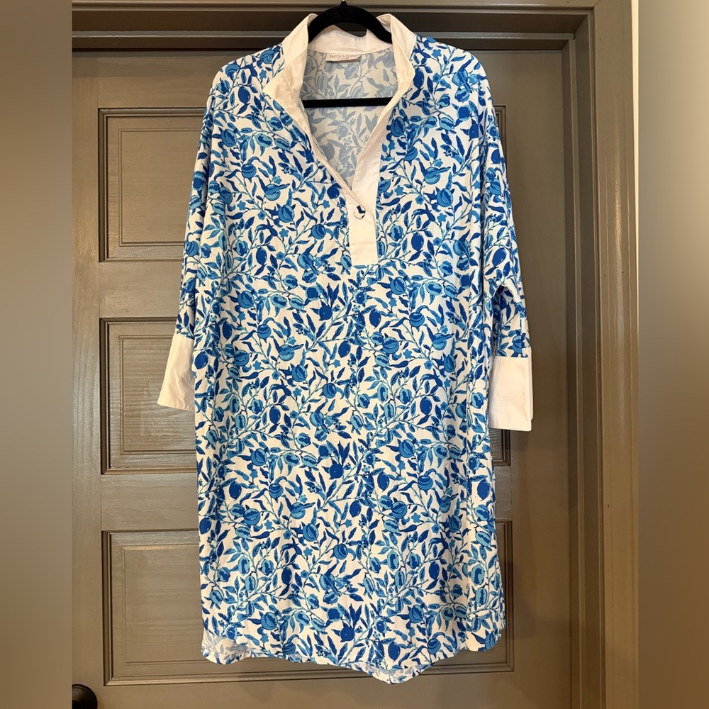 Chic Blue and White Long Sleeve Dress